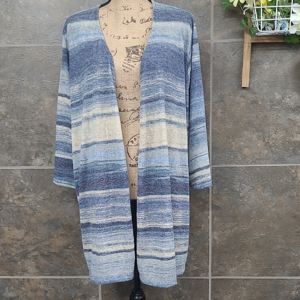 Chic Striped Blue and Cream Women's Cardigan